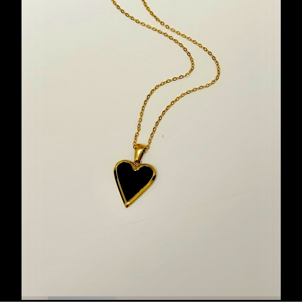 18k Gold Plated Stainless Steel Gold and Black Heart Necklace